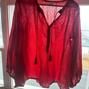 Emerson Fry Red Blouse with Bishop Sleeves and Tie Front